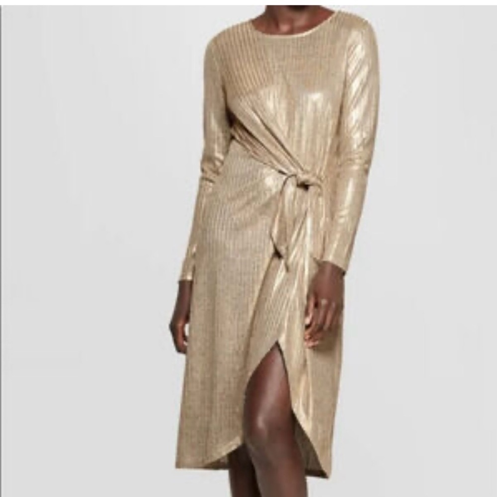 NEW WHO What Wear metallic gold midi dress, Women’s M
